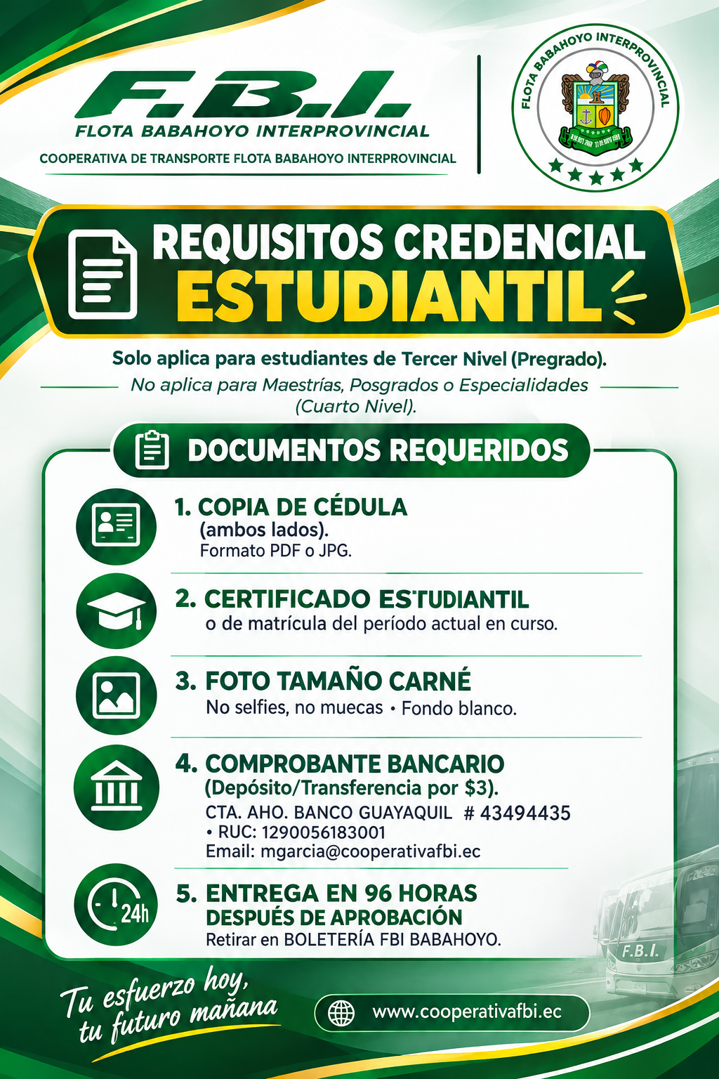 🎓💚 ¡Obtén tu Credencial Estudiantil con la Cooperativa F.B.I.! 🚌