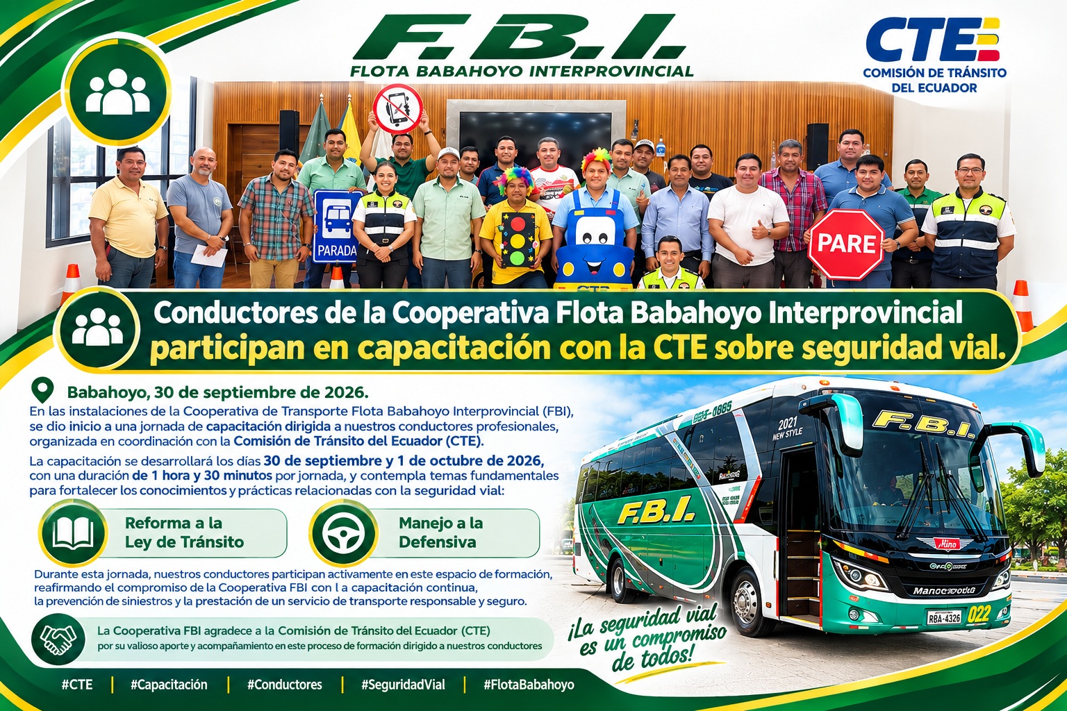 CAPACITACIÓN A CONDUCTORES CON CTE SOBRE SEGURIDAD VIAL - FBI 2026